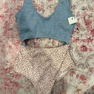 Amazon Blue and Beige One Piece Swimsuit